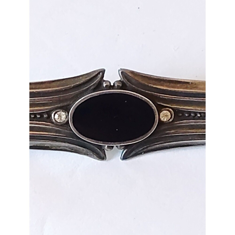 Art Deco Sterling Silver Rhinestone Black Vintage Brooch - Picture 3 of 6